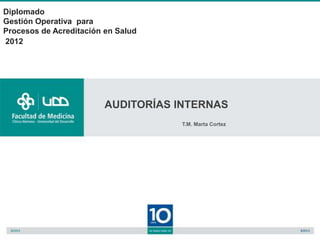 Diplomado
Gestión Operativa para
Procesos de Acreditación en Salud
2012




                         AUDITORÍAS INTERNAS
                                    T.M. Marta Cortez
 