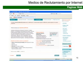 Medios de Reclutamiento por Internet Paginas Web 