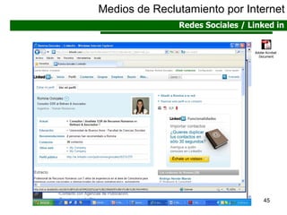 Medios de Reclutamiento por Internet Redes Sociales / Linked in 