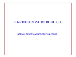 ELABORACION MATRIZ DE RIESGOS NORMAS GUBERNAMENTALES ESTABLECIDAS 