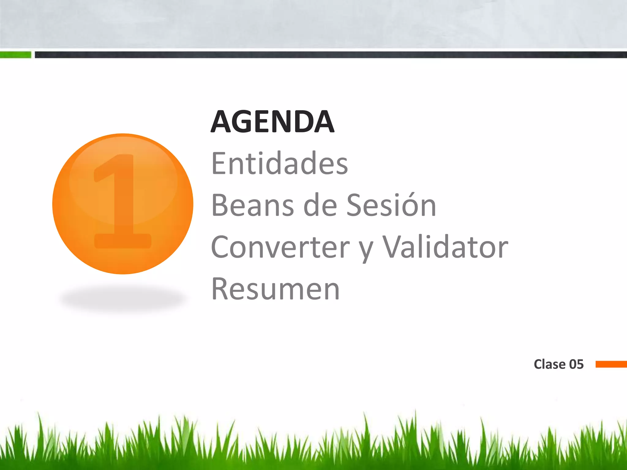 AGENDA EntidadesBeans de SesiónConverter y ValidatorResumenClase 051