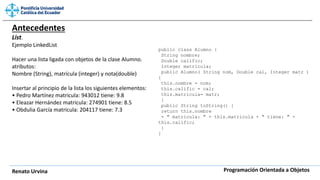 Listas dinámicas y programación de objetos en java | PDF