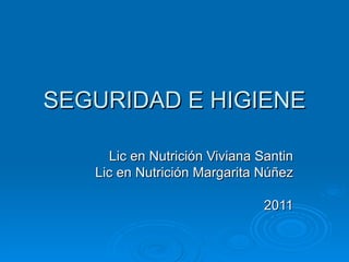 SEGURIDAD E HIGIENE Lic en Nutrición Viviana Santin Lic en Nutrición Margarita Núñez 2011 