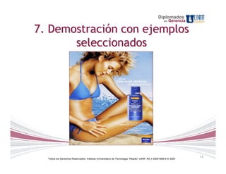 Diplomados
                                                                                                   en   Gerencia

7. Demostración con ejemplos
       seleccionados




                                                                                                                   14
  Todos los Derechos Reservados. Instituto Universitario de Tecnología "Readic" UNIR. Rif J-30001989-6 © 2007.
 