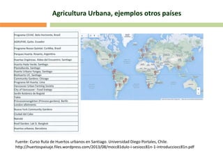 Agricultura Urbana, ejemplos otros países
Fuente: Curso Ruta de Huertos urbanos en Santiago. Universidad Diego Portales, Chile.
http://huertospaisaje.files.wordpress.com/2013/08/mocc81dulo-i-sesiocc81n-1-introducciocc81n.pdf
 