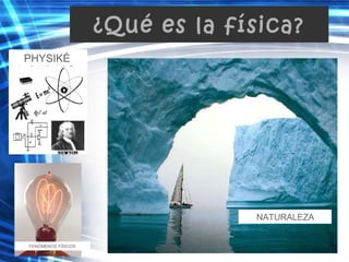 ¿Qué es la física?
PHYSIKÉ
NATURALEZA
FENÓMENOS FÍSICOS
 