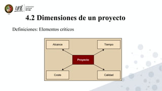 27
4.2 Dimensiones de un proyecto
Definiciones: Elementos críticos
 