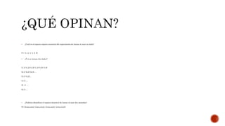  ¿Cuál es el espacio espacio muestral del experimento de lanzar al azar un dado?
S = {1, 2, 3, 4, 5, 6}
 ¿Y si se lanzan dos dados?
(1,1) (1,2) (1,3) (1,4) (1,5) (1,6)
(2,1) (2,2) (2,3)….
(3,1) (3,2)…
(4,1)….
(5, 1) ….
(6,1)….
 ¿Podrían identificar el espacio muestral de lanzar al azar dos monedas?
S= {(cara,cara), (cara,cruz), (cruz,cara), (cruz,cruz)}
 