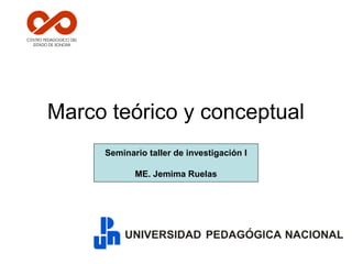 Marco teórico y conceptual
Seminario taller de investigación I
ME. Jemima Ruelas
 