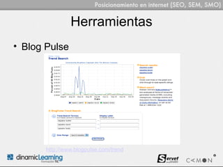 Herramientas
• Blog Pulse




       http://www.blogpulse.com/trend
 