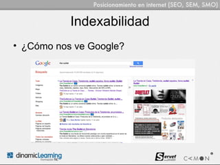 Indexabilidad
• ¿Cómo nos ve Google?
 