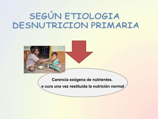 Carencia exógena de nutrientes.
e cura una vez restituida la nutrición normal
 