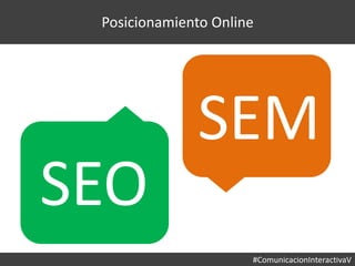 #ComunicacionInteractivaV
Posicionamiento Online
SEO
SEM
 