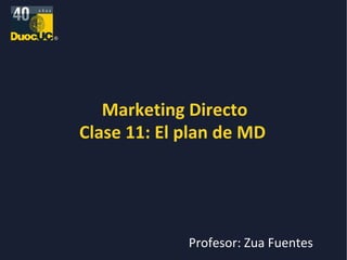 Marketing Directo Clase 11: El plan de MD  Profesor: Zua Fuentes 