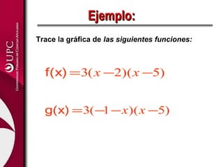 )5)(2(3 −−= xxf(x)
Trace la gráfica de las siguientes funciones:
)5)(1(3 −−−= xxg(x)
Ejemplo:Ejemplo:
 
