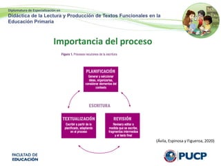 Diplomatura de Especialización en
Didáctica de la Lectura y Producción de Textos Funcionales en la
Educación Primaria
Importancia del proceso
(Ávila, Espinosa y Figueroa, 2020)
 