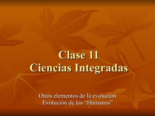 Clase 11 Ciencias Integradas Otros elementos de la evolución Evolución de los “Humanos” 