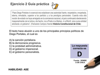 Fuente : DEMRE
U DE CHILE.
Ejercicio 2 Guía práctica
La respuesta
correcta es
D
El texto hace alusión a uno de los princip...