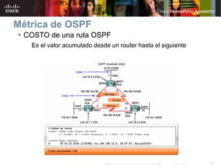 25© 2007 Cisco Systems, Inc. Todos los derechos reservados. Cisco Public
Métrica de OSPF
 COSTO de una ruta OSPF
Es el valor acumulado desde un router hasta el siguiente
 