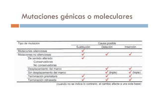 Mutaciones génicas o moleculares
 