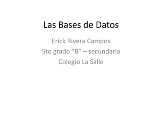Las Bases de Datos
   Erick Rivera Campos
5to grado “B” – secundaria
      Colegio La Salle
 