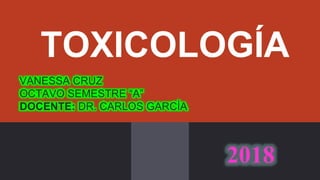 TOXICOLOGÍA
VANESSA CRUZ
OCTAVO SEMESTRE “A”
DOCENTE: DR. CARLOS GARCÍA
2018
 