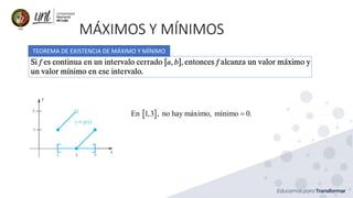 MÁXIMOS Y MÍNIMOS
TEOREMA DE EXISTENCIA DE MÁXIMO Y MÍNIMO
 
En 1,3 , no hay máximo, mínimo 0.
=
 