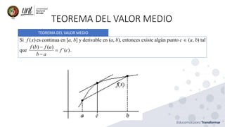 TEOREMA DEL VALOR MEDIO
TEOREMA DEL VALOR MEDIO
 