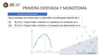 PRIMERA DERIVADA Y MONOTONÍA
TEOREMA DE MONOTONÍA
 
