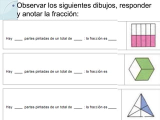  Observar los siguientes dibujos, responder
y anotar la fracción: