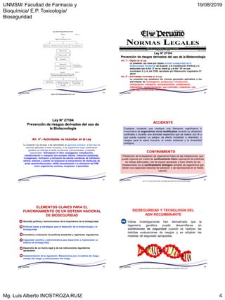 UNMSM/ Facultad de Farmacia y
Bioquímica/ E.P. Toxicología/
Bioseguridad
19/08/2019
Mg. Luis Alberto INOSTROZA RUIZ 4
19
M...