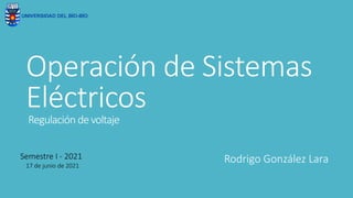 Operación de Sistemas
Eléctricos
Regulación devoltaje
Rodrigo González Lara
Semestre I - 2021
17 de junio de 2021
 