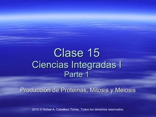 Clase 15 Ciencias Integradas I Parte 1 Producción de Proteinas, Mitosis y Meiosis 2010  © Rafael A. Caballero Torres. Todos los derechos reservados. 