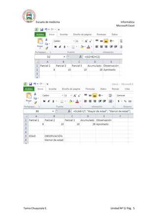 Escuela de medicina Informática
Microsoft Excel
Tamia Chuquizala E. Unidad Nº 5/ Pág. 5
 