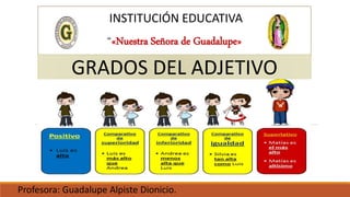 INSTITUCIÓN EDUCATIVA
“«Nuestra Señora de Guadalupe»
Profesora: Guadalupe Alpiste Dionicio.
GRADOS DEL ADJETIVO
 