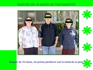 DESPUÉS DE 10 MESES DE TRATAMIENTO




Después de 10 meses, los primos perdieron casi la mitad de su peso
 