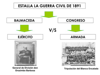 ESTALLA LA GUERRA CIVIL DE 1891 BALMACEDA V/S CONGRESO ARMADA Tripulación del Blanco Encalada   EJÉRCITO General de División don  Orozimbo Barbosa  