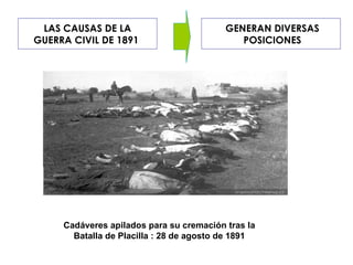 LAS CAUSAS DE LA  GUERRA CIVIL DE 1891  GENERAN DIVERSAS POSICIONES Cadáveres apilados para su cremación tras la Batalla de Placilla : 28 de agosto de 1891   