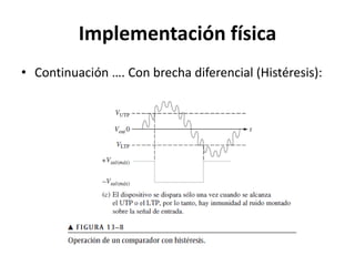 Implementación física
• Continuación …. Con brecha diferencial (Histéresis):
 
