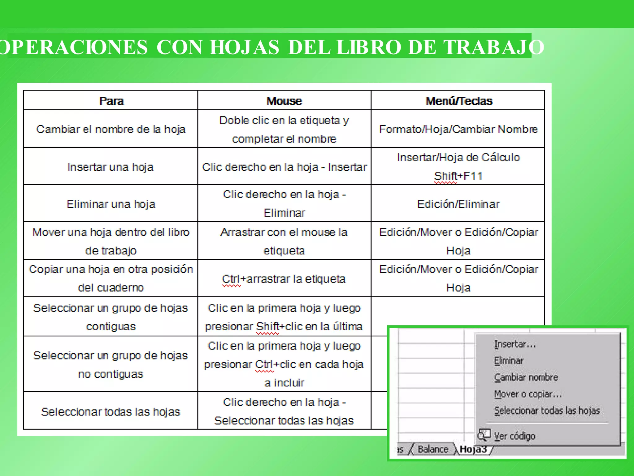 OPERACIONES CON HOJAS DEL LIBRO DE TRABAJO 