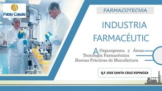 INDUSTRIA
FARMACÉUTIC
AOrganigrama y Áreas
Tecnología Farmacéutica
Buenas Prácticas de Manufactura
Q.F JOSE SANTA CRUZ ESPINOZA
 