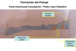 Derrame
basáltico
Sedimentos
eólicos-
fluviales
Sedimento
glacial
Formación del Paisaje
Corte transversal Concepción – Pedro Juan Caballero
 