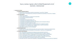 116
leyes y normas vigentes sobre la Salud Ocupacional a nivel
nacional. e internacional
 