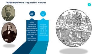 39
Walter Pope/ Louis Tanquerel des Planches
publica
Philosophical
transactions
donde refiere las
enfermedades de
los mineros
producidas por
las
intoxicaciones
con mercurio
recoger la
descripción
médica de
más de mil
casos de
intoxicaciones
.
Title 03
You can
customize
anything you
see in this
text-box.
Title 04
You can
customize
anything you
see in this
text-box.
Title 05
You can
customize
anything you
see in this
text-box.
 