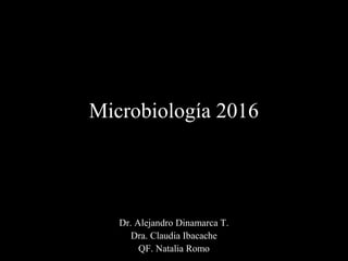 Microbiología 2016
Dr. Alejandro Dinamarca T.
Dra. Claudia Ibacache
QF. Natalia Romo
 