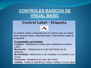 CONTROLES BASICOS DE
VISUAL BASIC
 