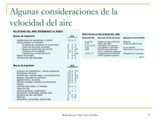 Algunas consideraciones de la
velocidad del aire
Realizado por: Ing. Cesar Torrellas 17
 