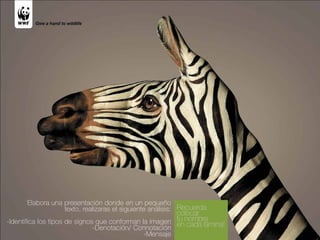 Elabora una presentación donde en un pequeño
texto, realizaras el siguiente análisis: Recuerda

colocar
-Identifica los tipos de signos que conforman la imagen tu nombre
-Denotación/ Connotación en cada lámina!
-Mensaje

 