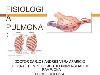 FISIOLOGI
A
PULMONA
R
DOCTOR CARLOS ANDRES VERA APARICIO
DOCENTE TIEMPO COMPLETO UNIVERSIDAD DE
PAMPLONA
 