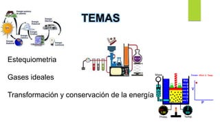 Estequiometria
Gases ideales
Transformación y conservación de la energía
TEMAS
 